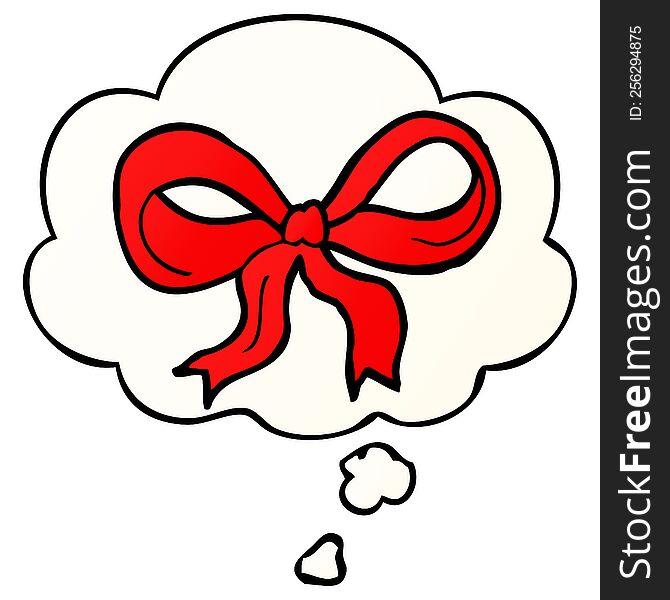 Cartoon Decorative Bow And Thought Bubble In Smooth Gradient Style