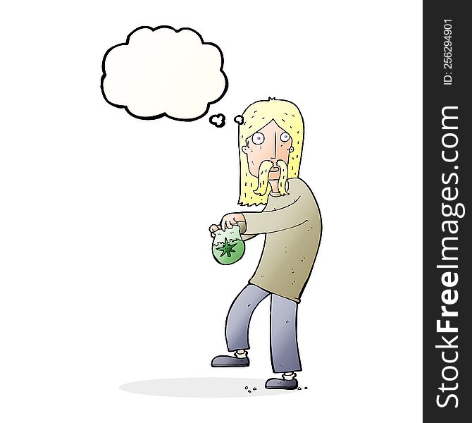 Cartoon Hippie Man With Bag Of Weed With Thought Bubble