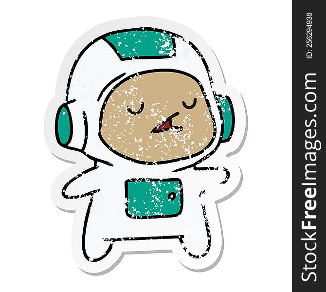 Distressed Sticker Cartoon Of A Kawaii Cute Astronaut Boy