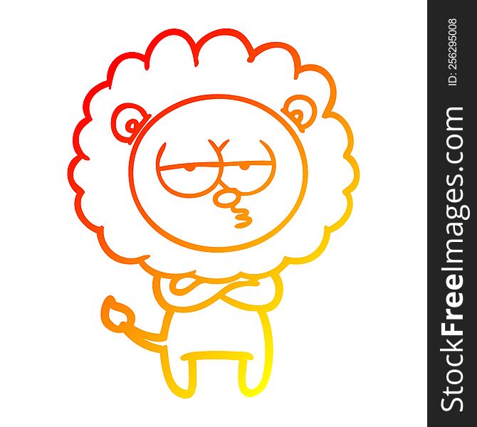 warm gradient line drawing of a cartoon tired lion