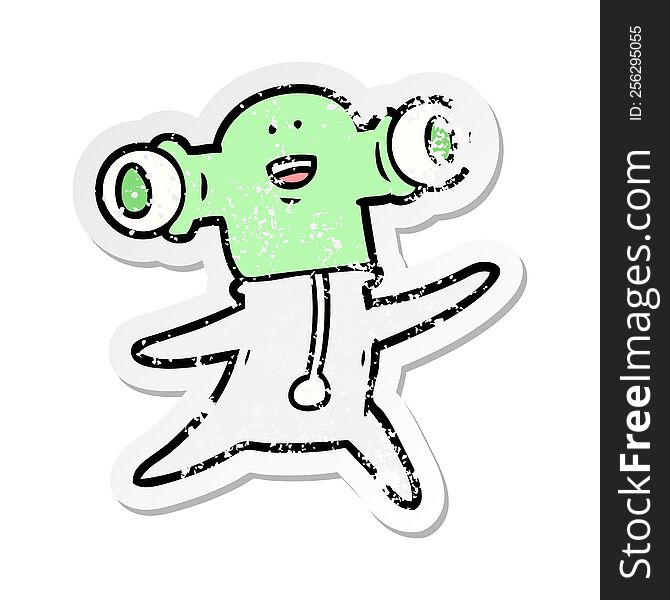 Distressed Sticker Of A Friendly Cartoon Alien