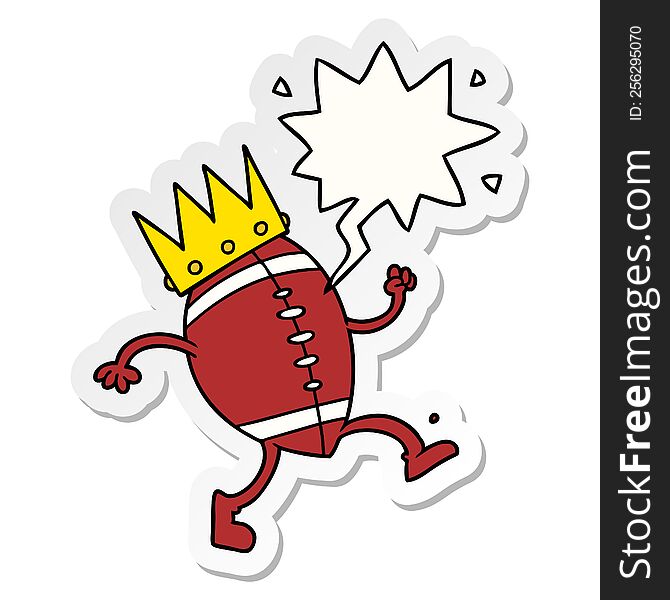 football with crown cartoon with speech bubble sticker. football with crown cartoon with speech bubble sticker