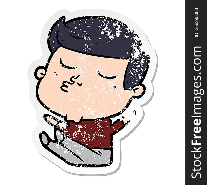 Distressed Sticker Of A Cartoon Model Guy Pouting