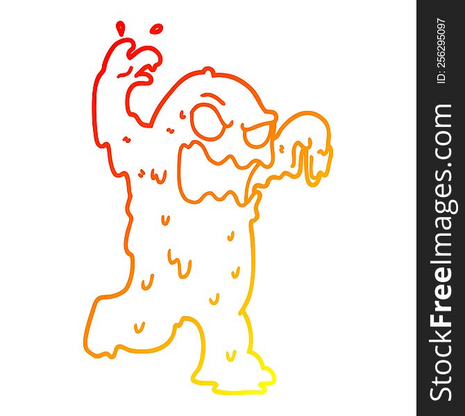 warm gradient line drawing of a cartoon slime monster