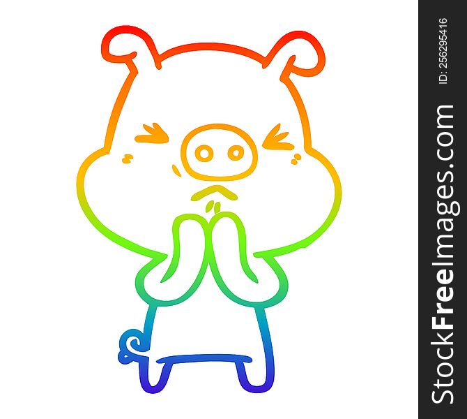 Rainbow Gradient Line Drawing Cartoon Grumpy Pig