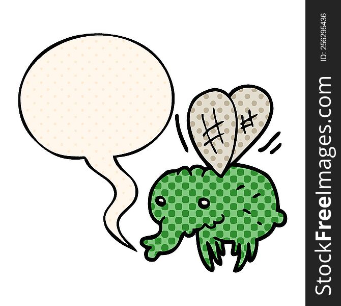 cartoon fly with speech bubble in comic book style