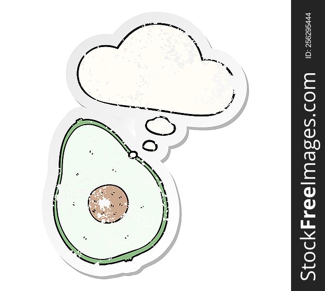 Cartoon Avocado And Thought Bubble As A Distressed Worn Sticker