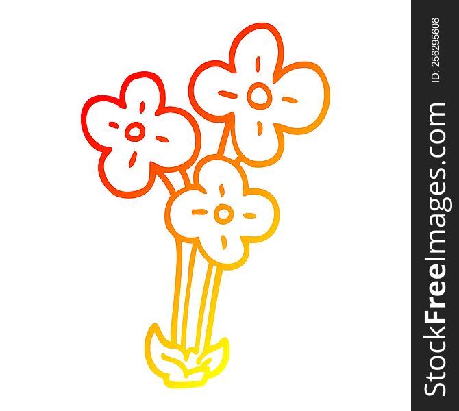 Warm Gradient Line Drawing Cartoon Bunch Of Flowers