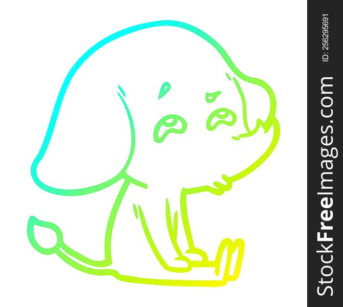 Cold Gradient Line Drawing Cartoon Elephant Remembering