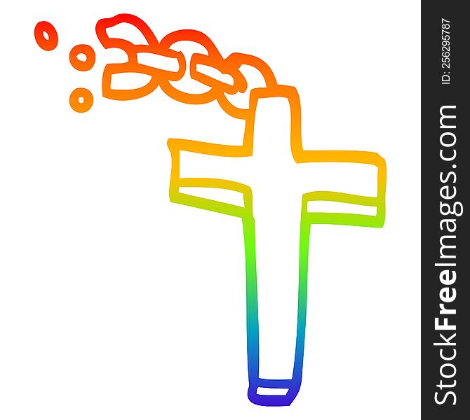 Rainbow Gradient Line Drawing Cartoon Silver Cross