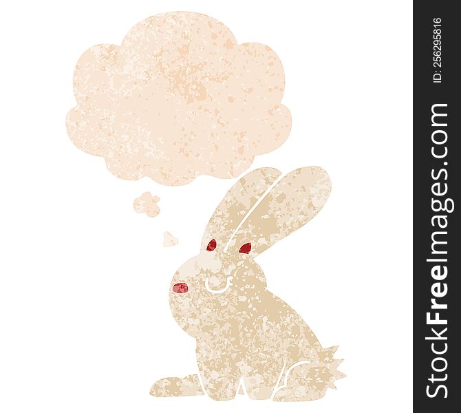 Cartoon Rabbit And Thought Bubble In Retro Textured Style