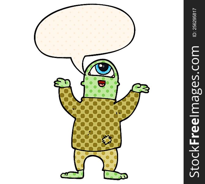 Cartoon Halloween Monster And Speech Bubble In Comic Book Style