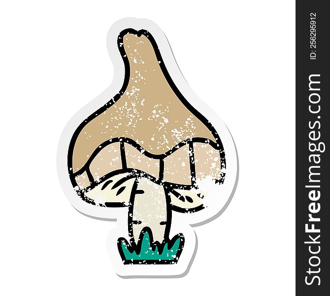 Distressed Sticker Cartoon Doodle Of A Single Mushroom