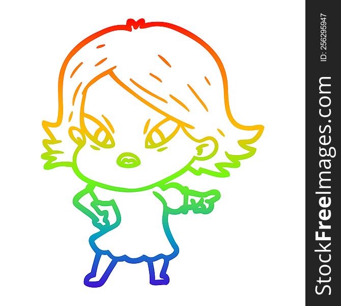 Rainbow Gradient Line Drawing Cartoon Stressed Woman