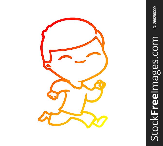 warm gradient line drawing of a cartoon smiling boy running