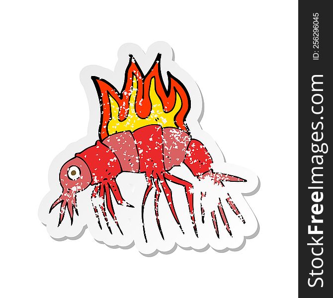 retro distressed sticker of a cartoon hot shrimp