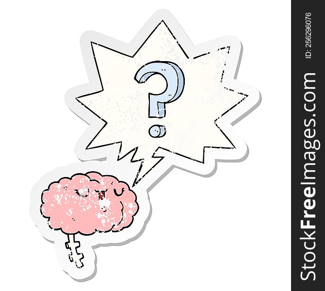 Cartoon Curious Brain And Speech Bubble Distressed Sticker