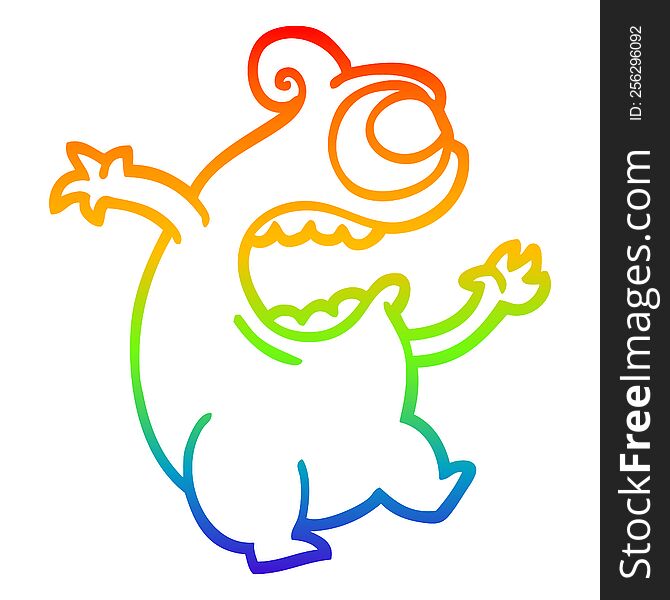 rainbow gradient line drawing of a cartoon green alien