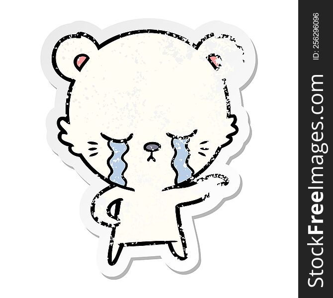 Distressed Sticker Of A Crying Cartoon Polarbear