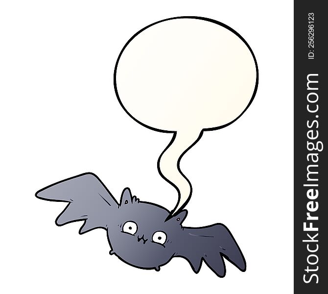 Cartoon Vampire Halloween Bat And Speech Bubble In Smooth Gradient Style