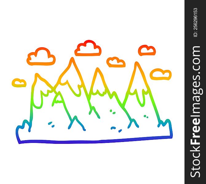 rainbow gradient line drawing of a cartoon mountain range