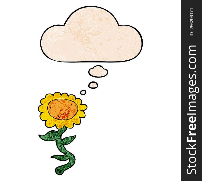 cartoon sunflower with thought bubble in grunge texture style. cartoon sunflower with thought bubble in grunge texture style