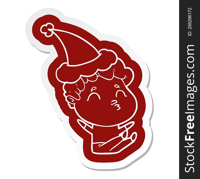 Cartoon  Sticker Of A Man Pouting Wearing Santa Hat
