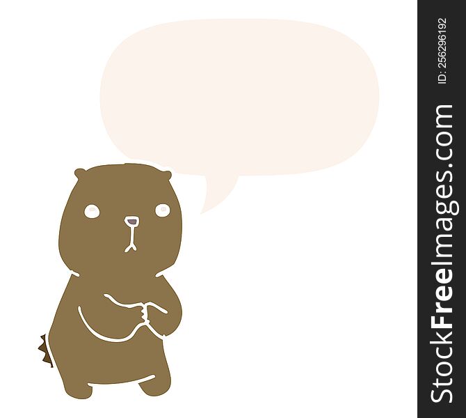 Cartoon Worried Bear And Speech Bubble In Retro Style