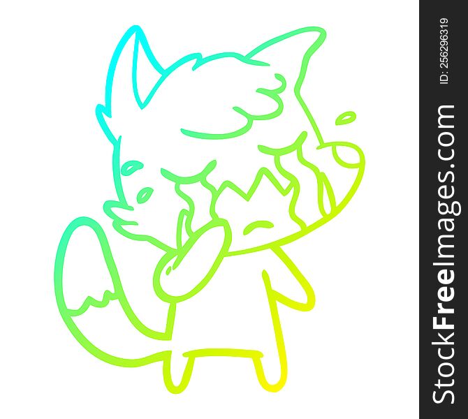 Cold Gradient Line Drawing Crying Fox Cartoon