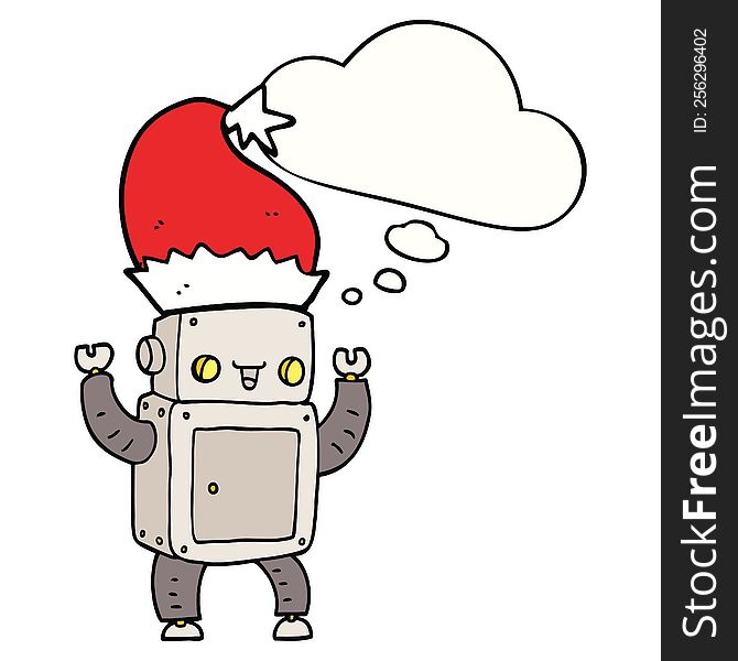 Cartoon Christmas Robot And Thought Bubble