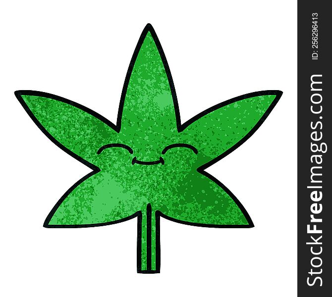 retro grunge texture cartoon of a marijuana leaf