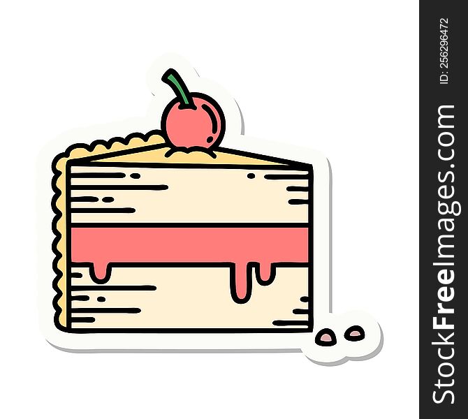 sticker of tattoo in traditional style of a slice of cake. sticker of tattoo in traditional style of a slice of cake