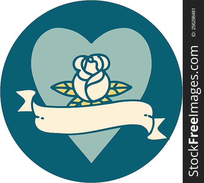 iconic tattoo style image of a heart rose and banner. iconic tattoo style image of a heart rose and banner