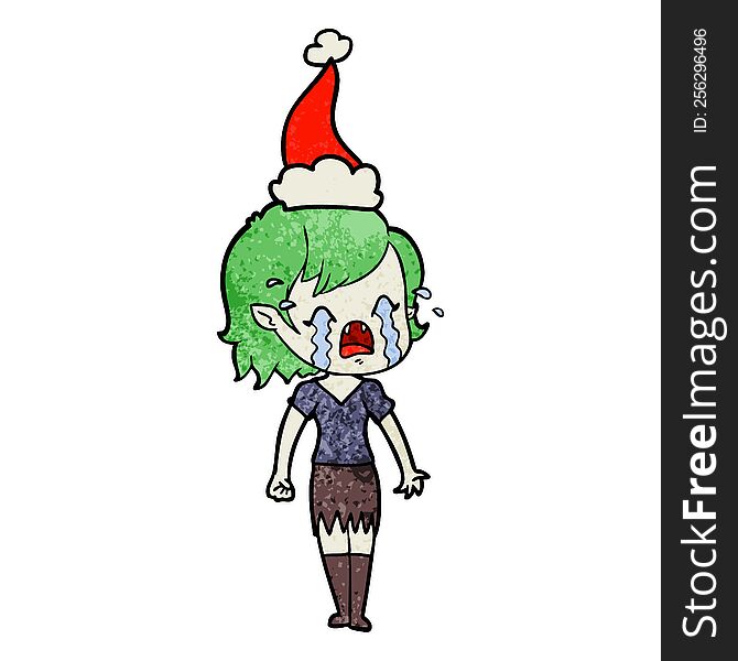 Textured Cartoon Of A Crying Vampire Girl Wearing Santa Hat