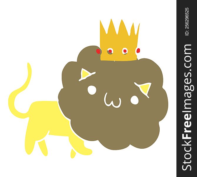 Flat Color Style Cartoon Lion With Crown