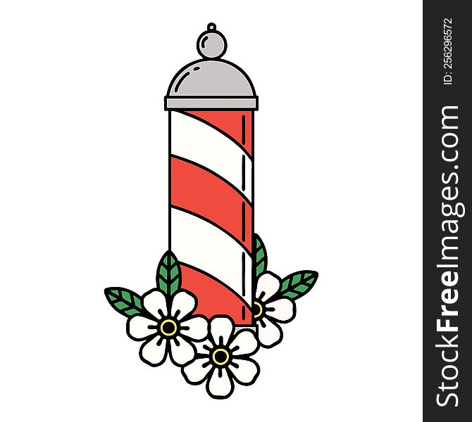 tattoo in traditional style of a barbers pole. tattoo in traditional style of a barbers pole