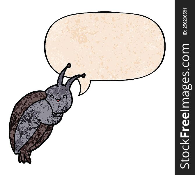 Cute Cartoon Beetle And Speech Bubble In Retro Texture Style