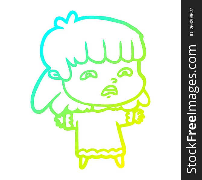 Cold Gradient Line Drawing Cartoon Worried Woman