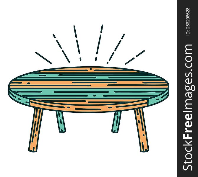 illustration of a traditional tattoo style wood table