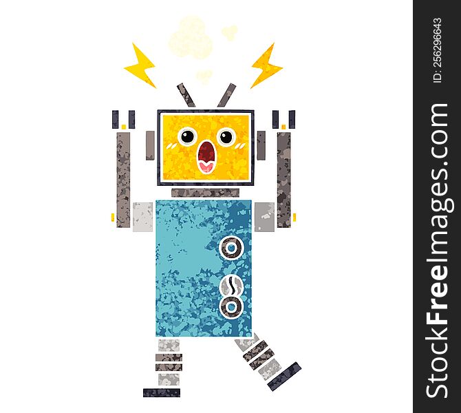 Retro Illustration Style Cartoon Malfunctioning Robot