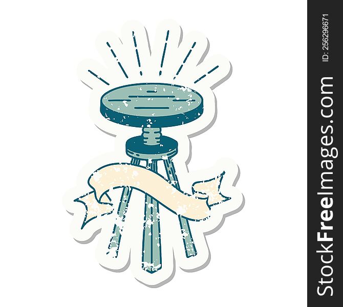 Grunge Sticker Of Tattoo Style Wooden Stool