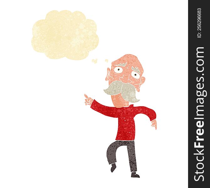 Cartoon Sad Old Man Pointing With Thought Bubble