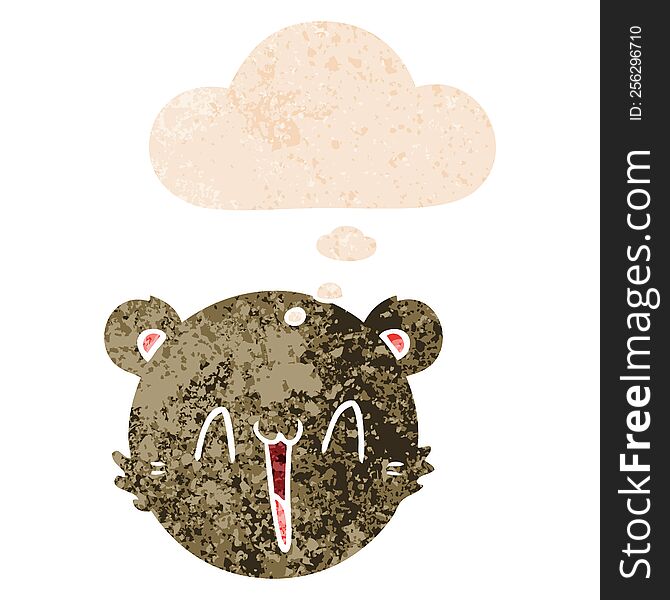 cute cartoon teddy bear face with thought bubble in grunge distressed retro textured style. cute cartoon teddy bear face with thought bubble in grunge distressed retro textured style