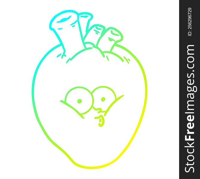 cold gradient line drawing of a cartoon confused heart