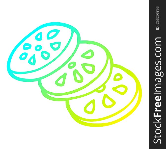 cold gradient line drawing of a cartoon lemon slices