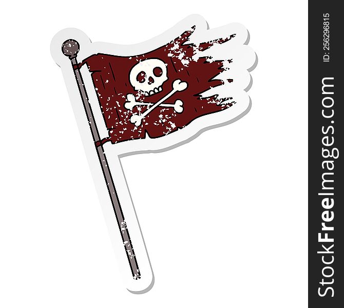 Distressed Sticker Cartoon Doodle Of A Pirates Flag