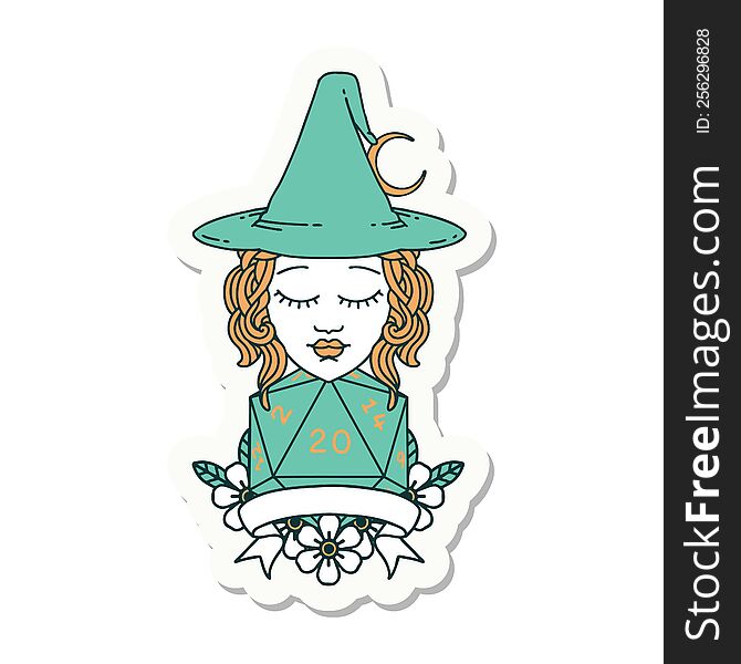 Human Witch With Natural Twenty Dice Roll Sticker