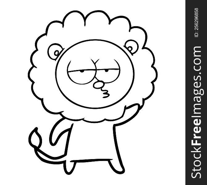 cartoon bored lion waving. cartoon bored lion waving