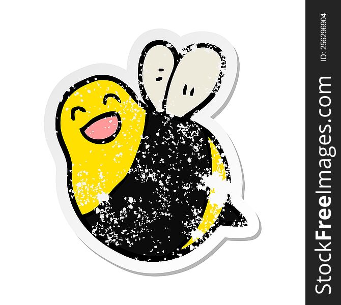 Distressed Sticker Of A Cartoon Bee