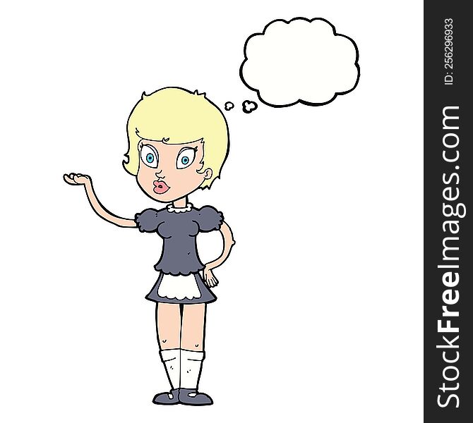 cartoon waitress with thought bubble